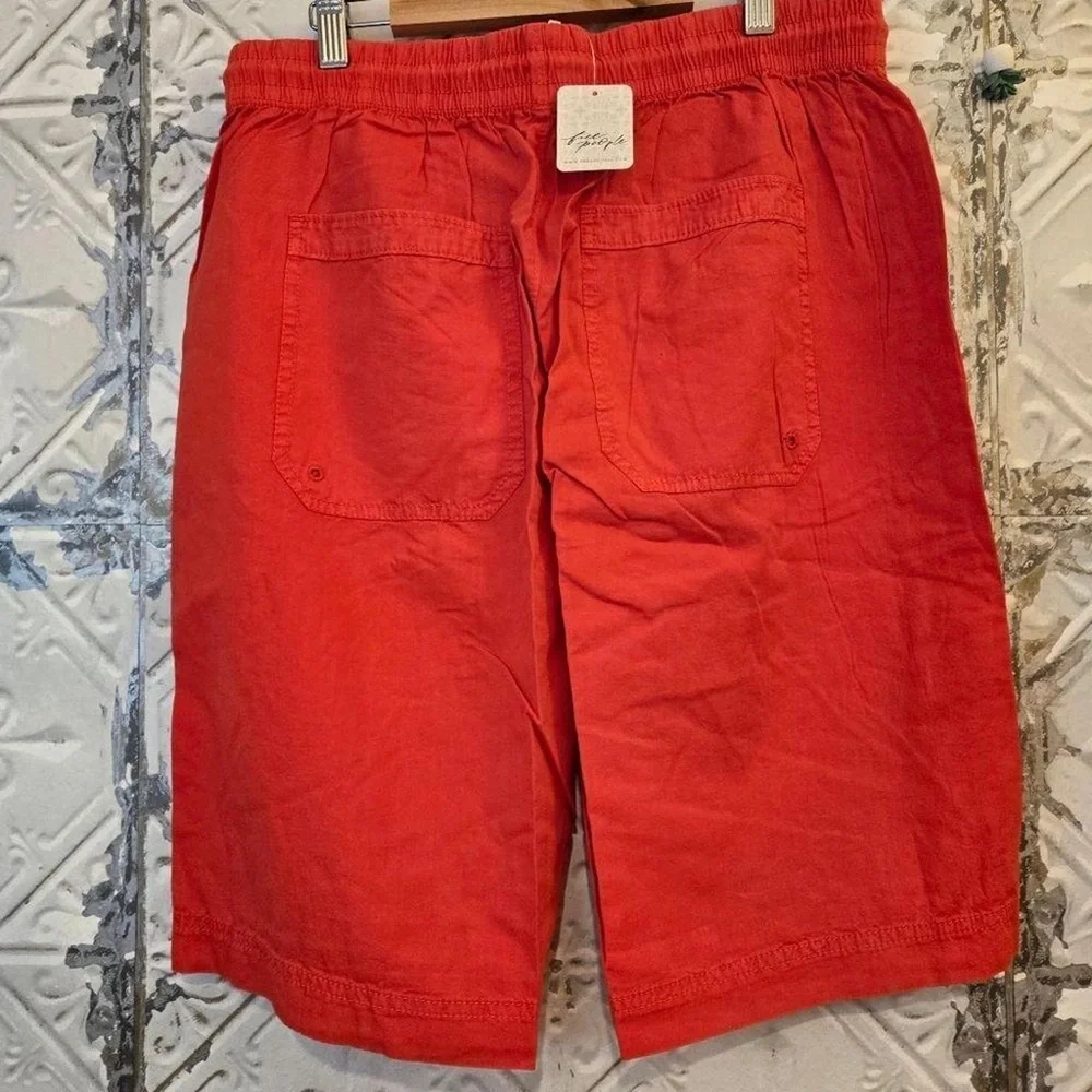 Free People Saylor Poplin Pull-on Shorts Women Bermudas Large Vibrant Red